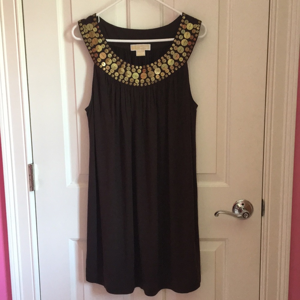 Michael Kors chocolate brown dress w gold collar!